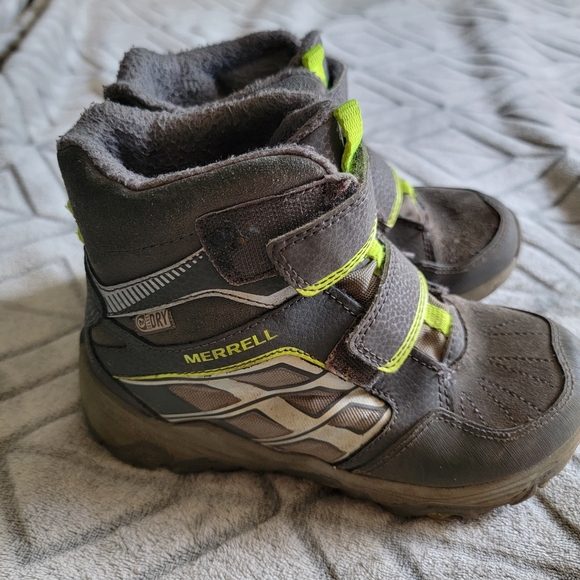 Merrell Moab FST Polar Mid A/C Winter Kids Hiking Boots Gray & Green Size 13M - Picture 7 of 8